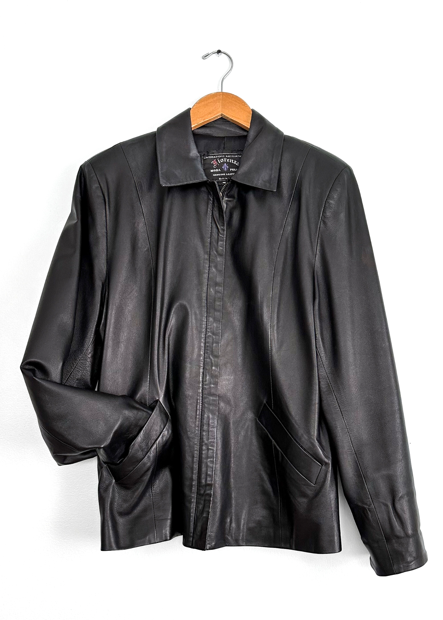 Vintage 00s Black Italian Leather Zip Women's Jacket (L or 10/12)