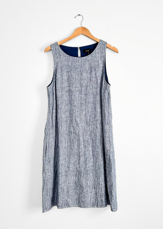 Quince Blue Stripe 100% European Linen Tank Top Mini Dress (M)