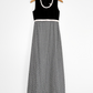 Vintage 70s Black & Dark Blue Gingham Maxi Dress (S)