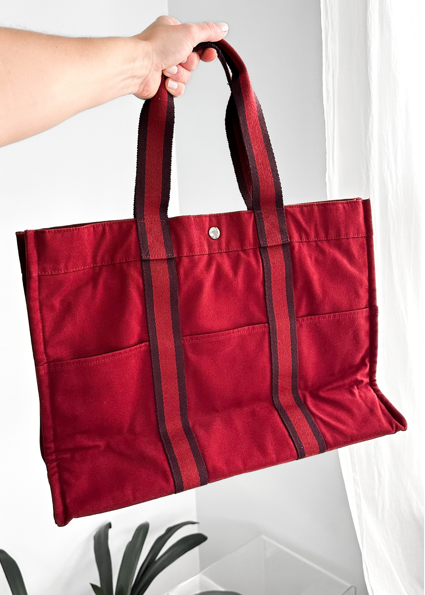 Hermès Bordeaux Red 100% Cotton Heavy Canvas Extra Large Tote Bag