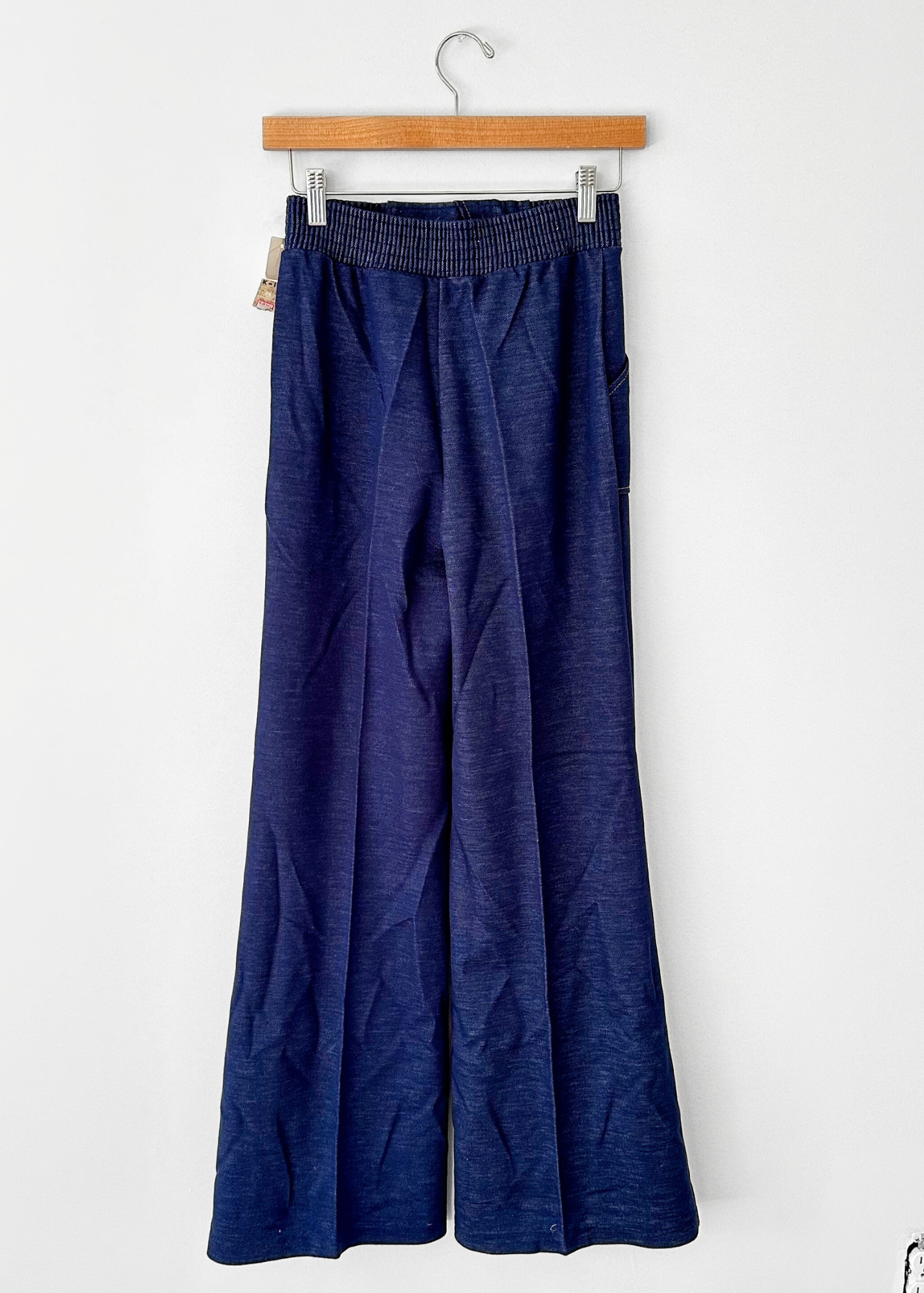 NEW Vintage 70s 80s Dark Denim Pull-On Flare Stretch Jeans (S)