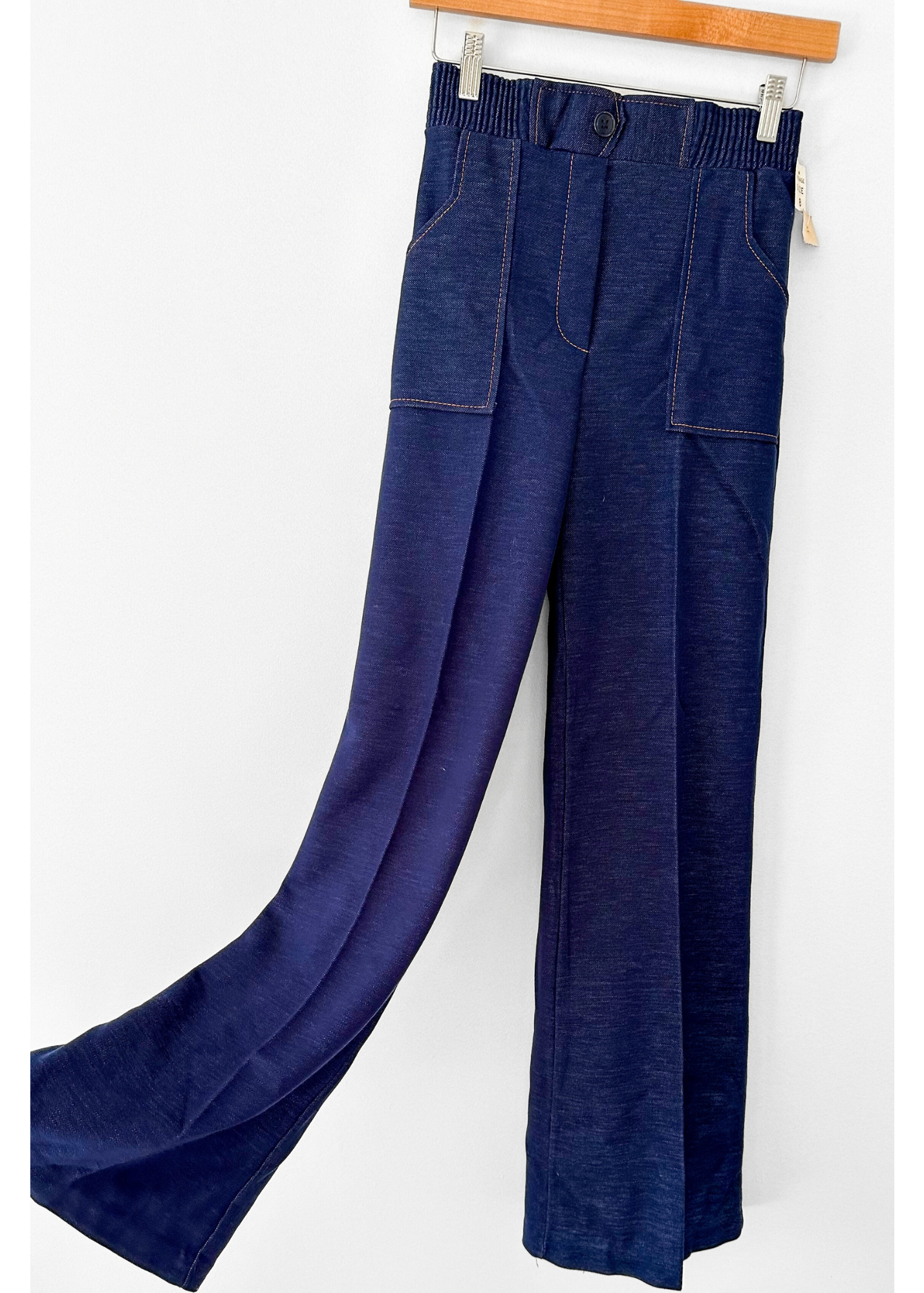 NEW Vintage 70s 80s Dark Denim Pull-On Flare Stretch Jeans (S)