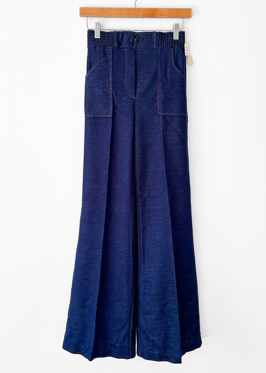NEW Vintage 70s 80s Dark Denim Pull-On Flare Stretch Jeans (S)
