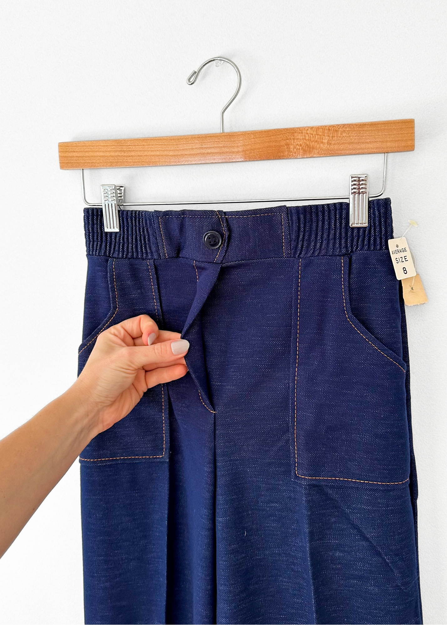 NEW Vintage 70s 80s Dark Denim Pull-On Flare Stretch Jeans (S)