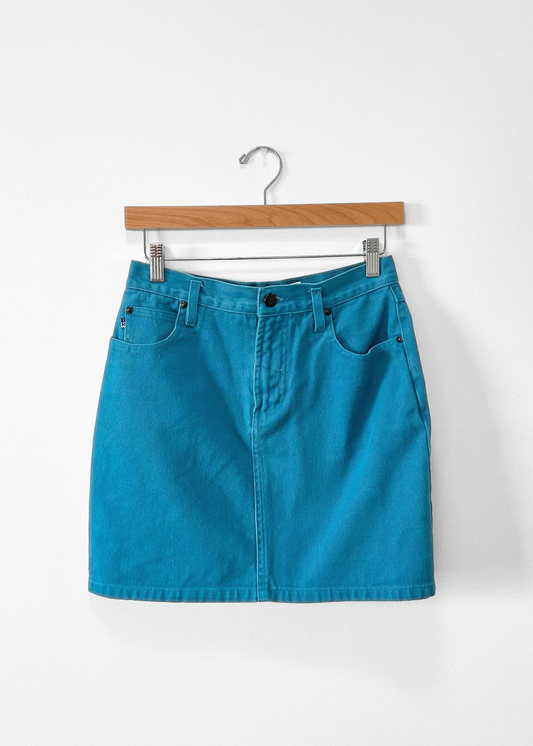 Vintage 90s Columbia Turquoise Denim Mini Skirt (S)