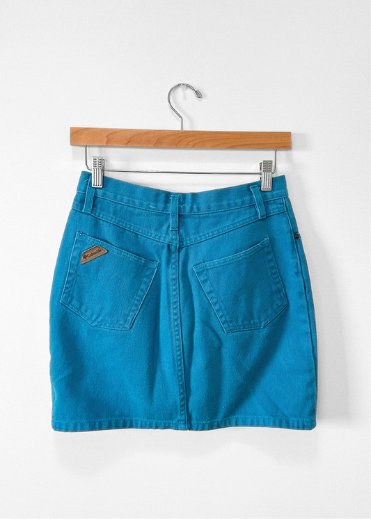 Vintage 90s Columbia Turquoise Denim Mini Skirt (S)