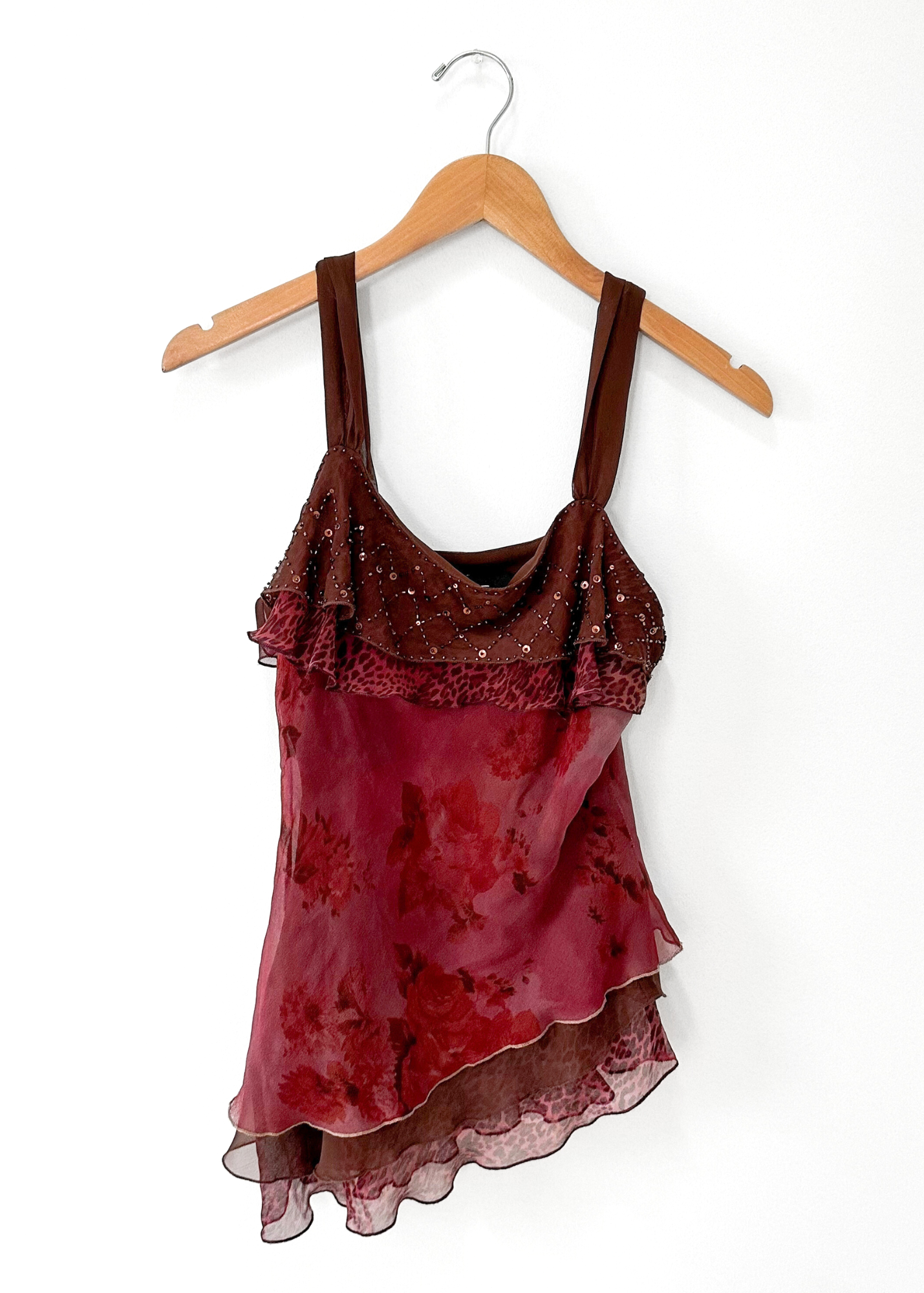 Vintage 00s New York City Design Co. Layered Silk & Sequin Top (M)