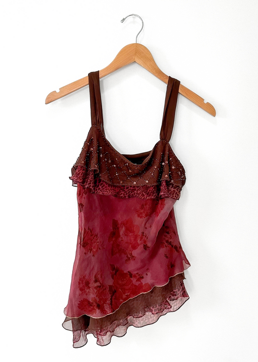 Vintage 00s New York City Design Co. Layered Silk & Sequin Top (M)