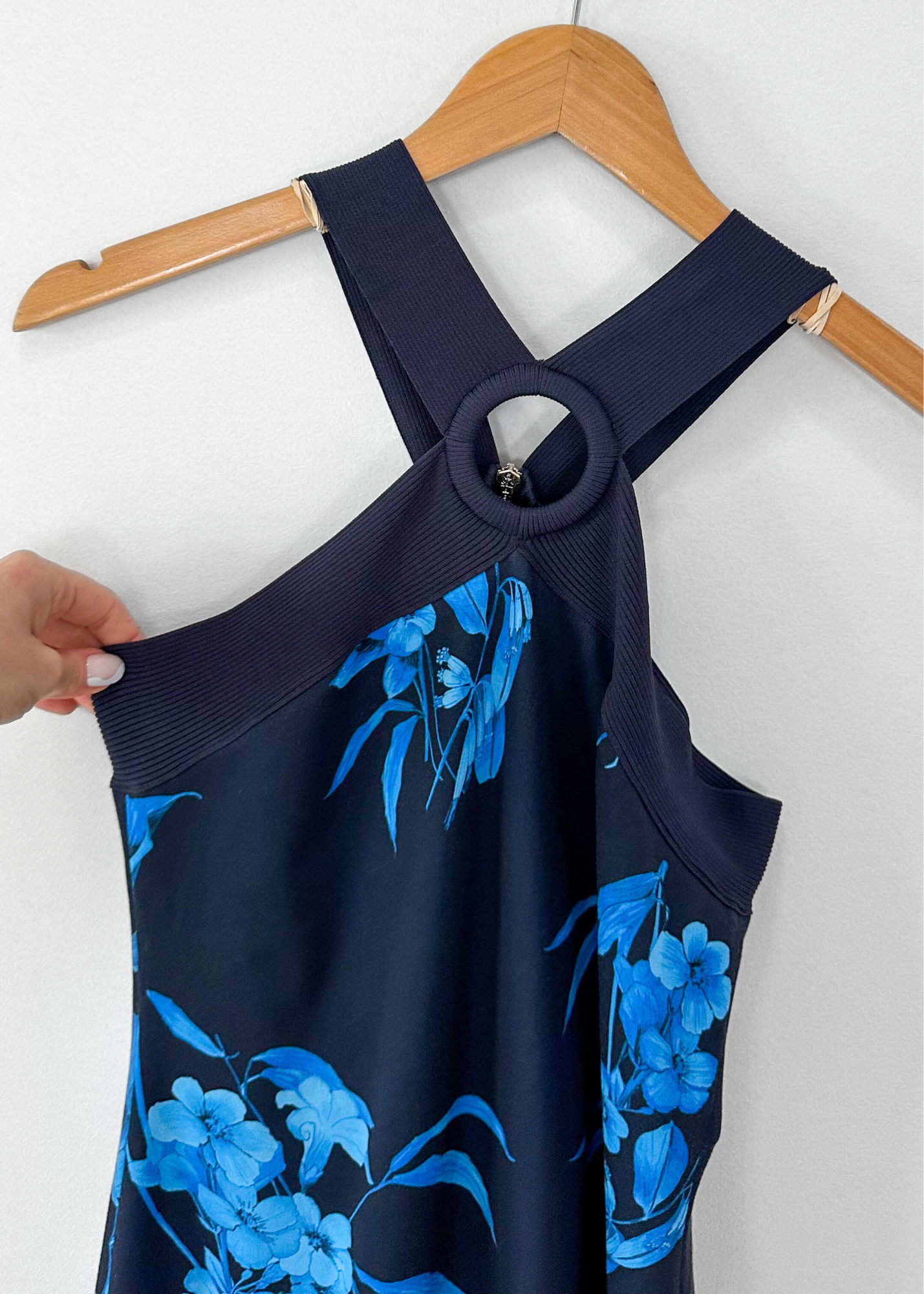 Ted Baker Navy Blue Fantasia Bodycon Halter Floral Dress (TB 2 or US 6)