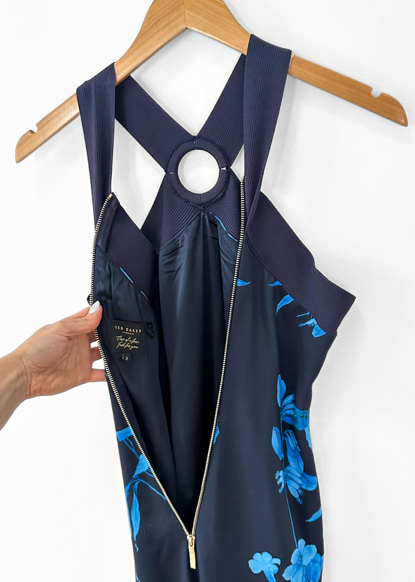 Ted Baker Navy Blue Fantasia Bodycon Halter Floral Dress (TB 2 or US 6)