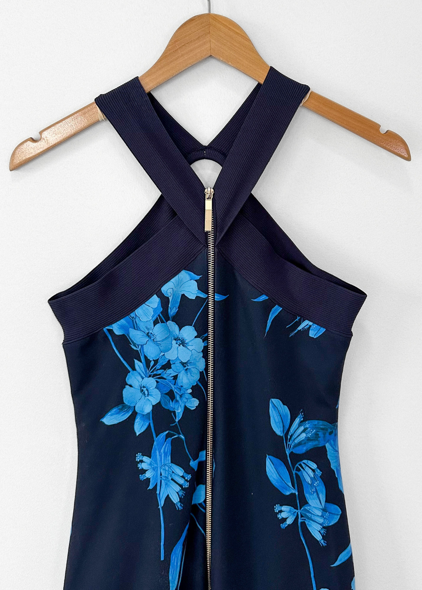 Ted Baker Navy Blue Fantasia Bodycon Halter Floral Dress (TB 2 or US 6)
