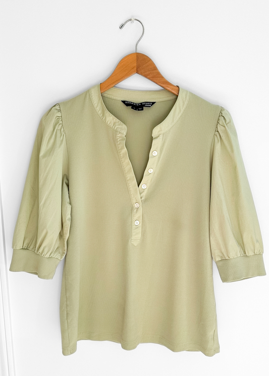 Veronica Beard Coralee Puff Sleeve Top in Dusty Sage Green (XL)
