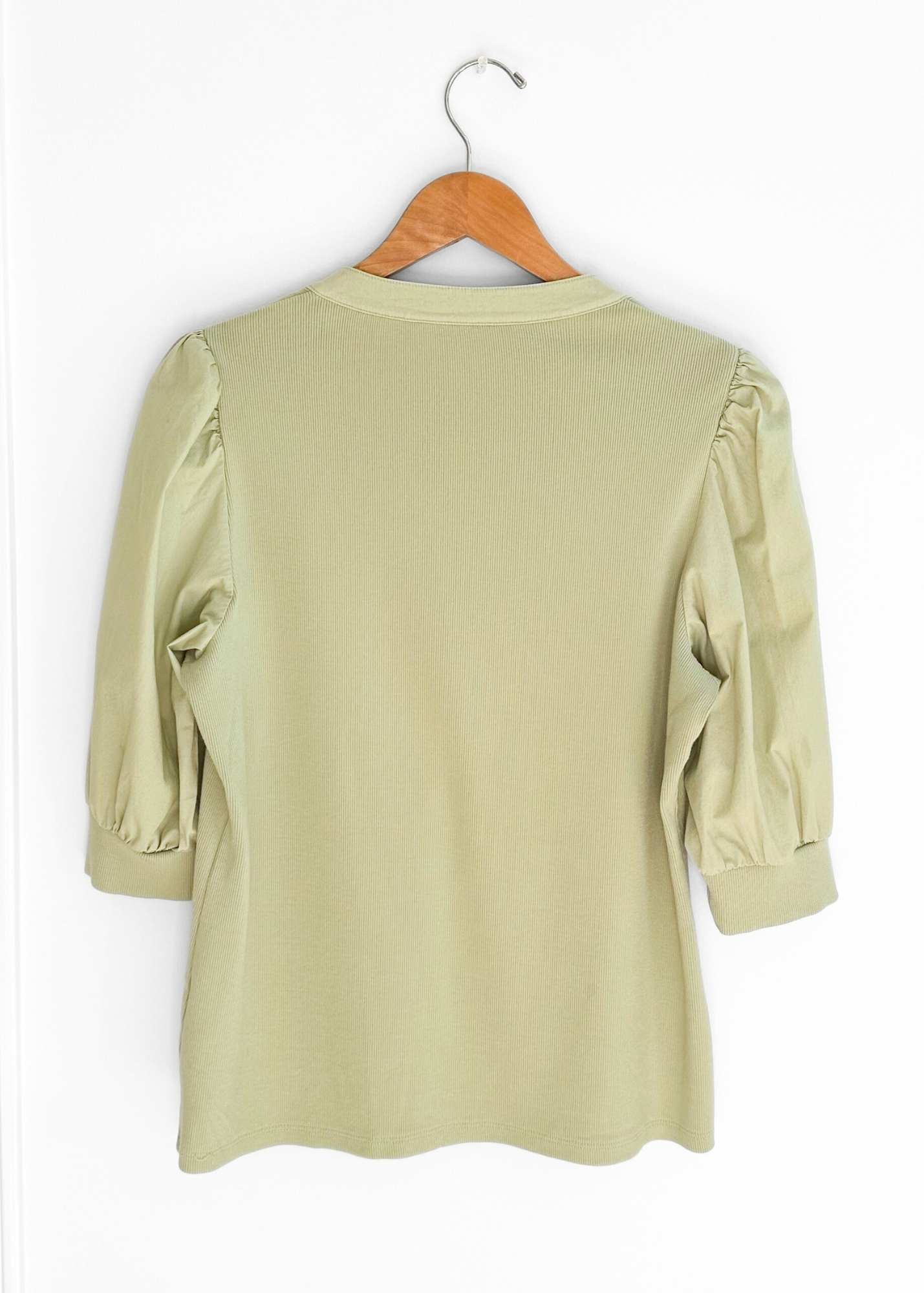 Veronica Beard Coralee Puff Sleeve Top in Dusty Sage Green (XL)