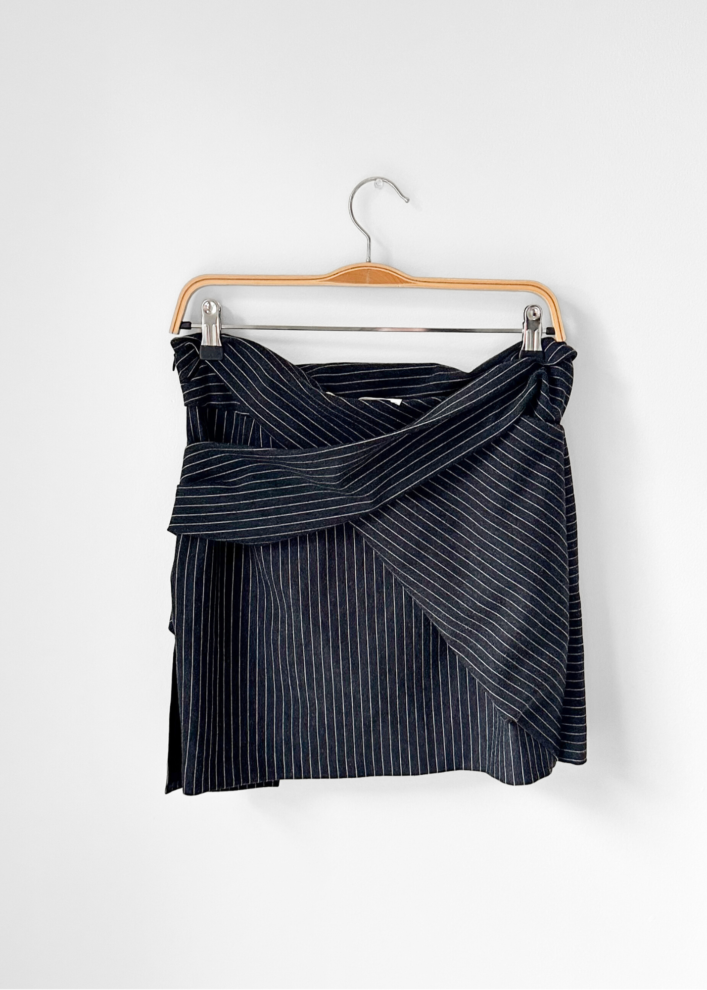 Thakoon Addition Charcoal Gray Pinstripe Draped Mini Skirt (6)