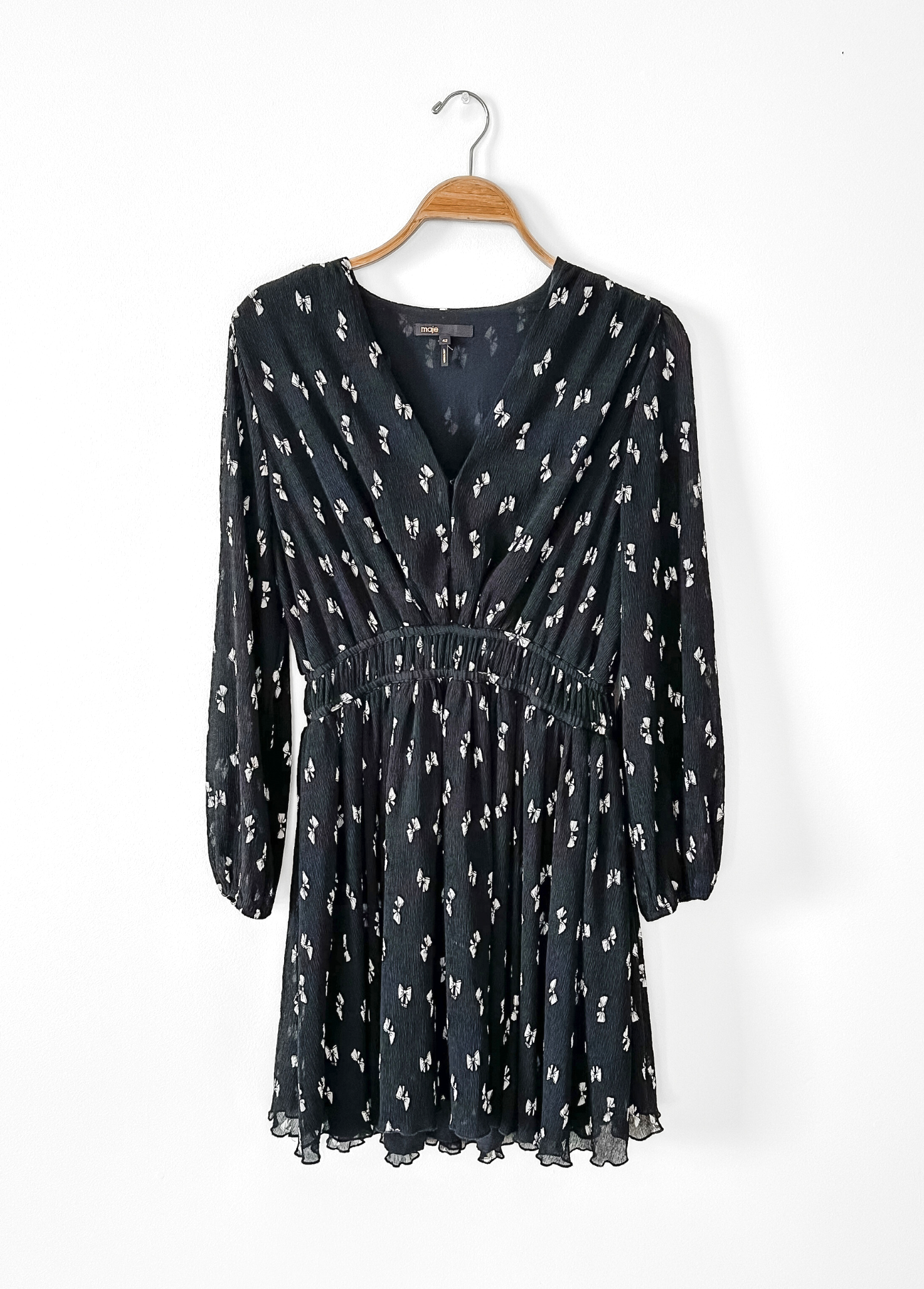 Maje Rionana V-Neck Bow Print Mini Dress (42 or US L)