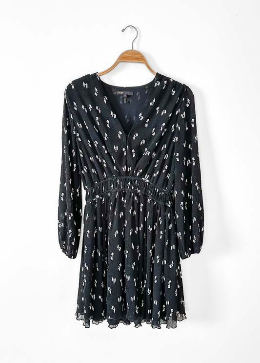 Maje Rionana V-Neck Bow Print Mini Dress (42 or US L)
