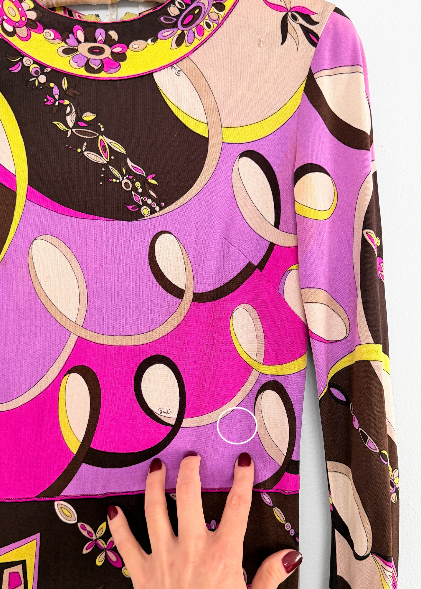 Vintage 60s Emilio Pucci Silk Purple Brown Pink Abstract Maxi Dress