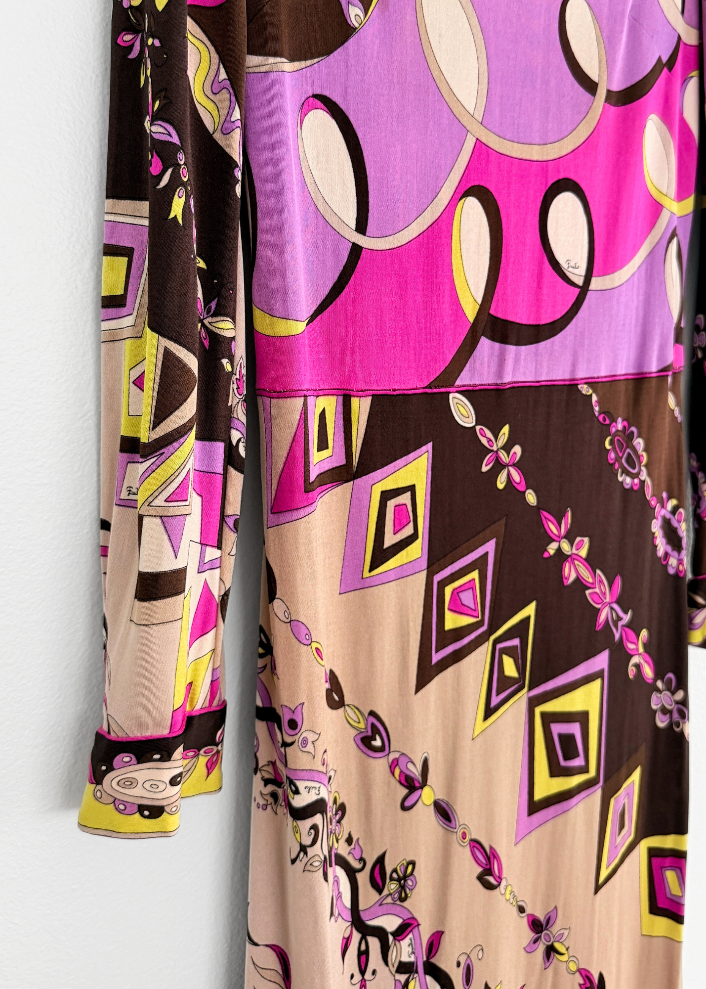Vintage 60s Emilio Pucci Silk Purple Brown Pink Abstract Maxi Dress