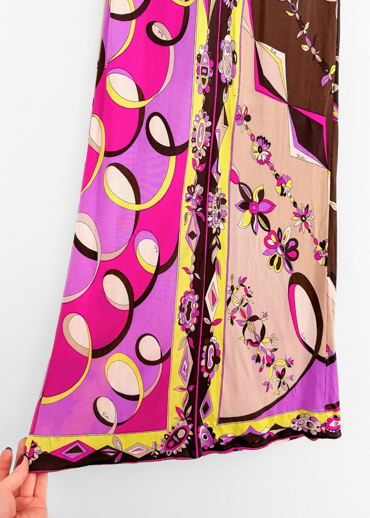 Vintage 60s Emilio Pucci Silk Purple Brown Pink Abstract Maxi Dress