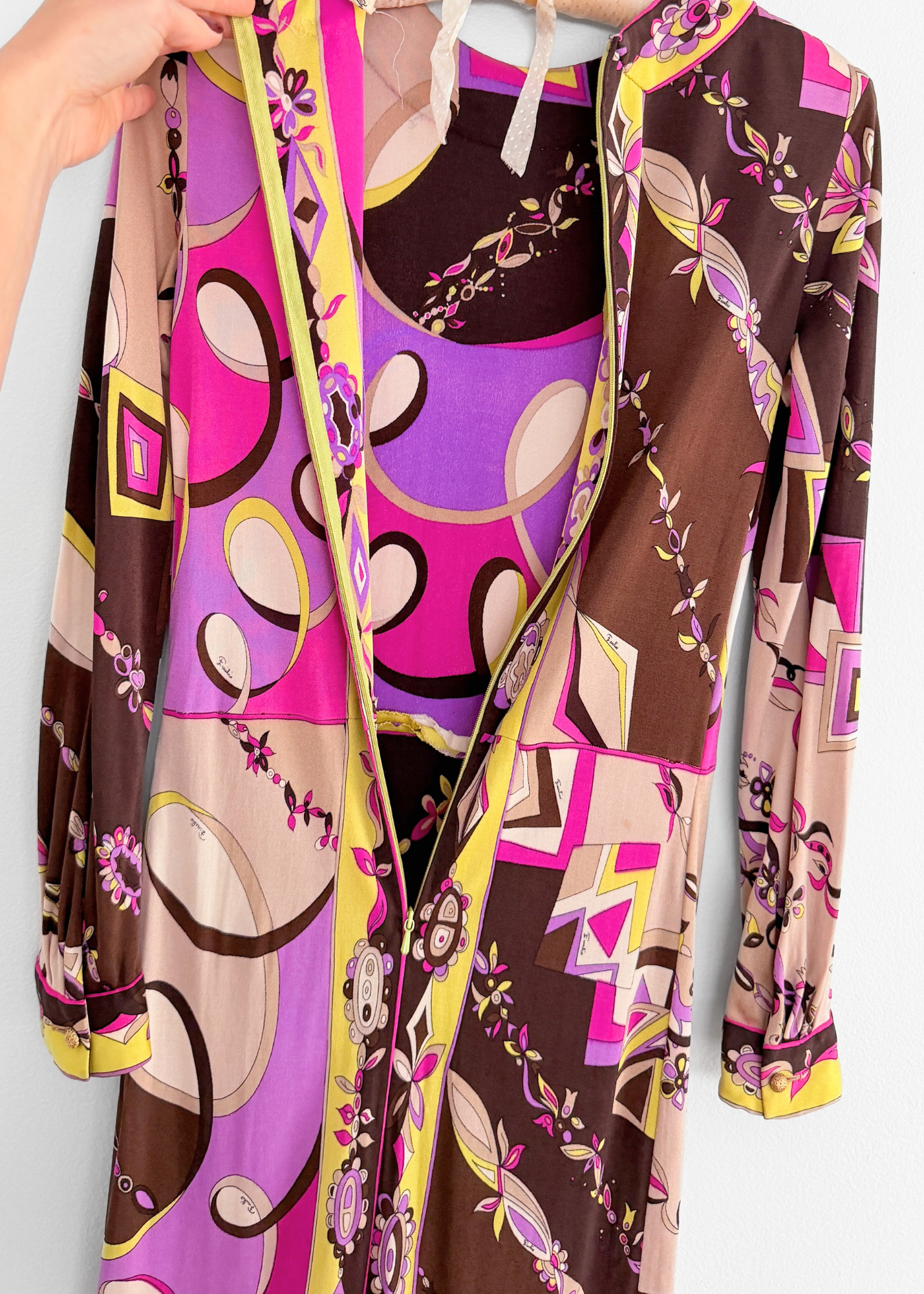 Vintage 60s Emilio Pucci Silk Purple Brown Pink Abstract Maxi Dress