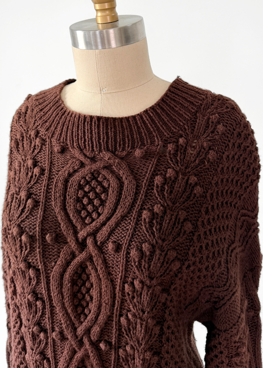 Vintage 90s Express Tricot Brown Heavy Knit Pullover (S)