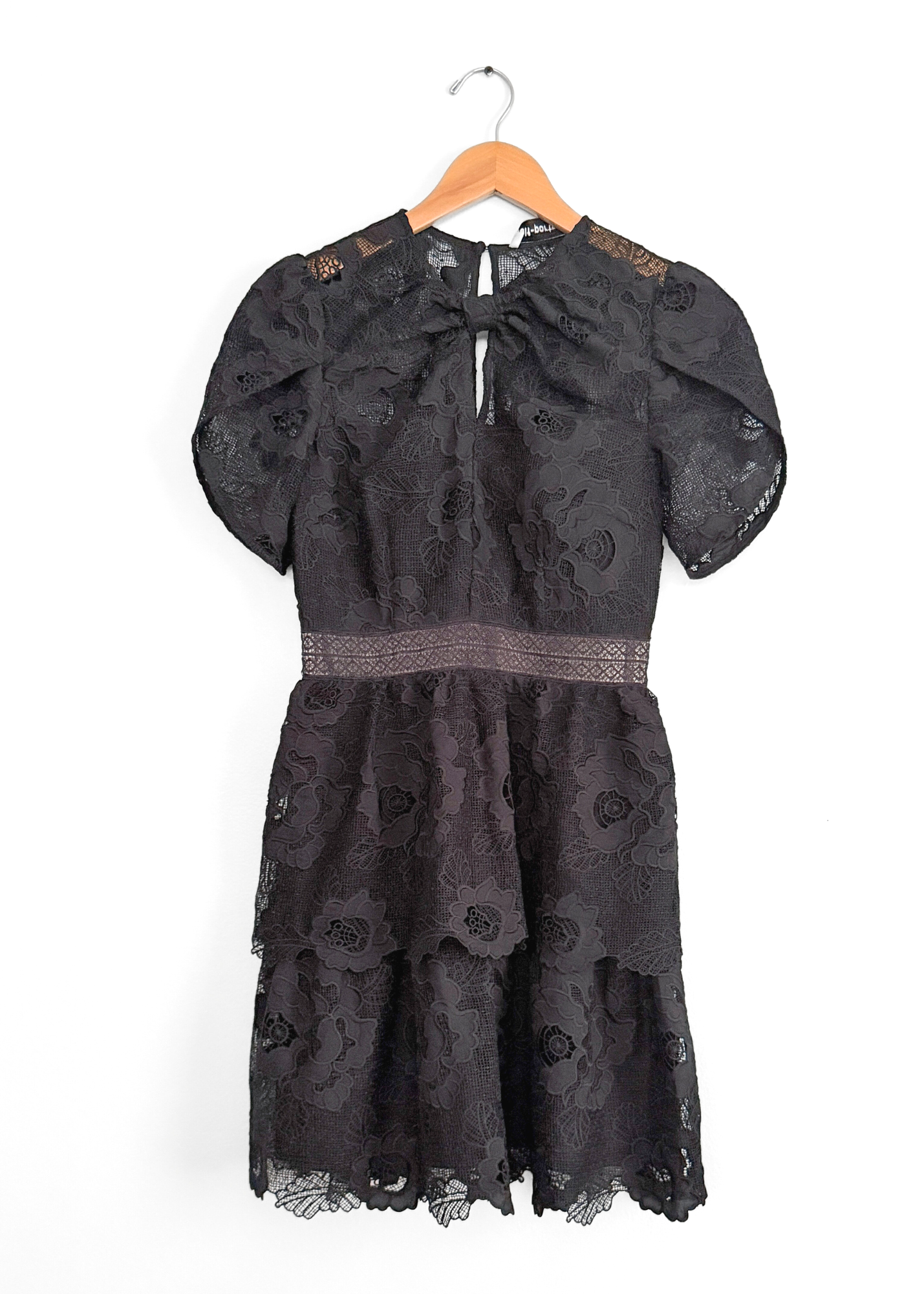 Self-Portrait Black Lace Cap Sleeve Mini Dress (US 4)