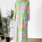 Vintage 60s Nat Kaplan Couture Green Blue Pink Floral & Metallic Thread Dress with Neck Scarf