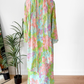 Vintage 60s Nat Kaplan Couture Green Blue Pink Floral & Metallic Thread Dress with Neck Scarf