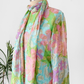 Vintage 60s Nat Kaplan Couture Green Blue Pink Floral & Metallic Thread Dress with Neck Scarf