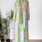 Vintage 60s Nat Kaplan Couture Green Blue Pink Floral & Metallic Thread Dress with Neck Scarf