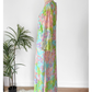 Vintage 60s Nat Kaplan Couture Green Blue Pink Floral & Metallic Thread Dress with Neck Scarf