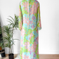 Vintage 60s Nat Kaplan Couture Green Blue Pink Floral & Metallic Thread Dress with Neck Scarf