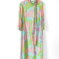 Vintage 60s Nat Kaplan Couture Green Blue Pink Floral & Metallic Thread Dress with Neck Scarf