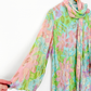 Vintage 60s Nat Kaplan Couture Green Blue Pink Floral & Metallic Thread Dress with Neck Scarf