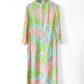 Vintage 60s Nat Kaplan Couture Green Blue Pink Floral & Metallic Thread Dress with Neck Scarf