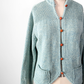 Vintage 80s Diane von Furstenberg Leather Button Aqua Blue Cardigan (M)