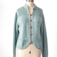 Vintage 80s Diane von Furstenberg Leather Button Aqua Blue Cardigan (M)