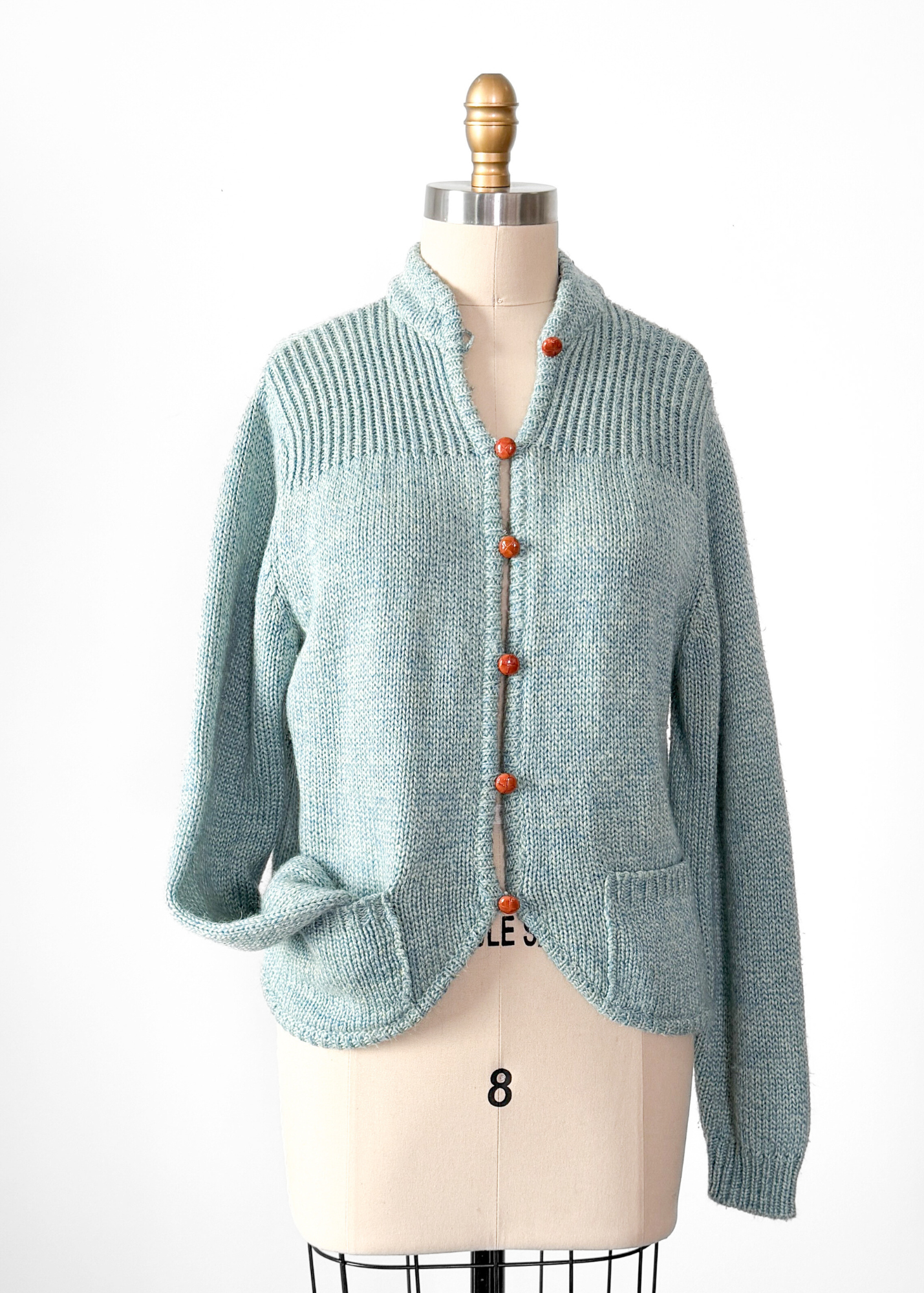 Vintage 80s Diane von Furstenberg Leather Button Aqua Blue Cardigan (M)