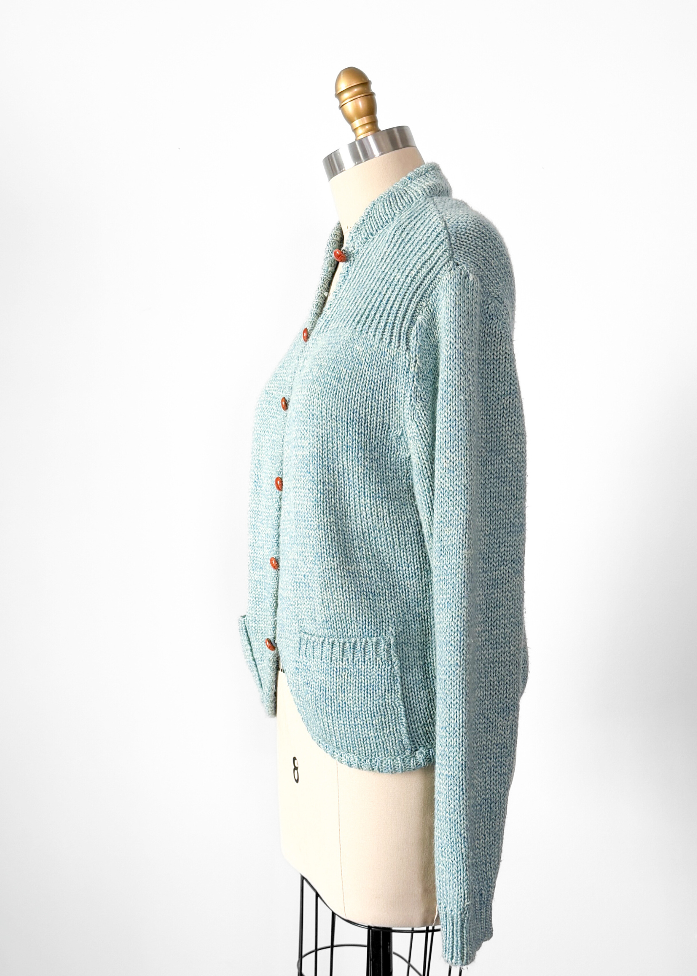 Vintage 80s Diane von Furstenberg Leather Button Aqua Blue Cardigan (M)
