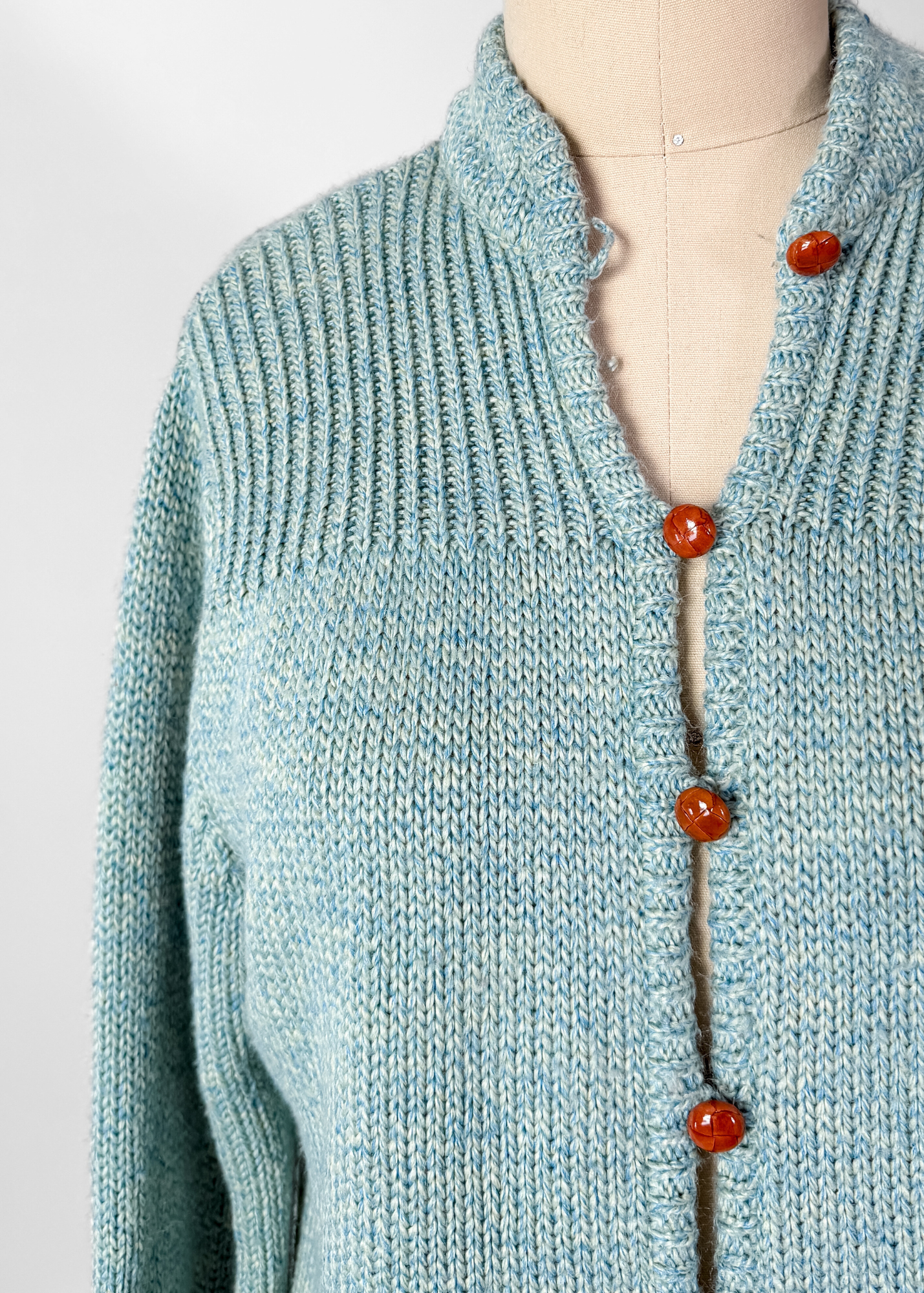 Vintage 80s Diane von Furstenberg Leather Button Aqua Blue Cardigan (M)