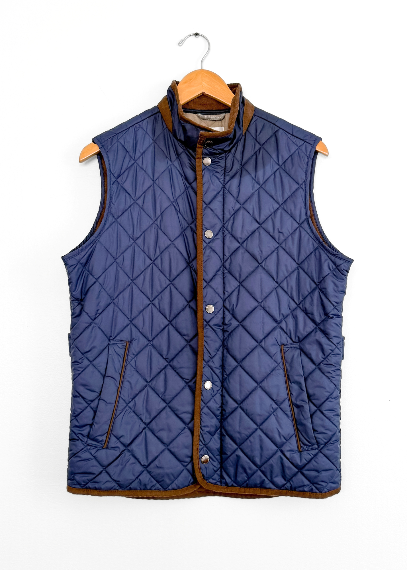 Peter Millar Essex Quilted Traveler Vest in Navy Blue and Brown (mens S)