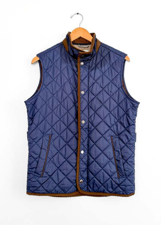 Peter Millar Essex Quilted Traveler Vest in Navy Blue and Brown (mens S)