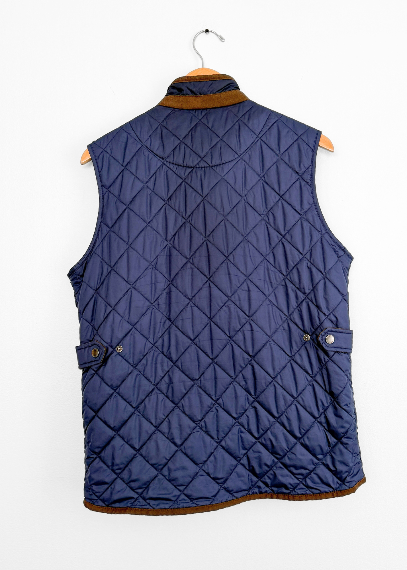 Peter Millar Essex Quilted Traveler Vest in Navy Blue and Brown (mens S)