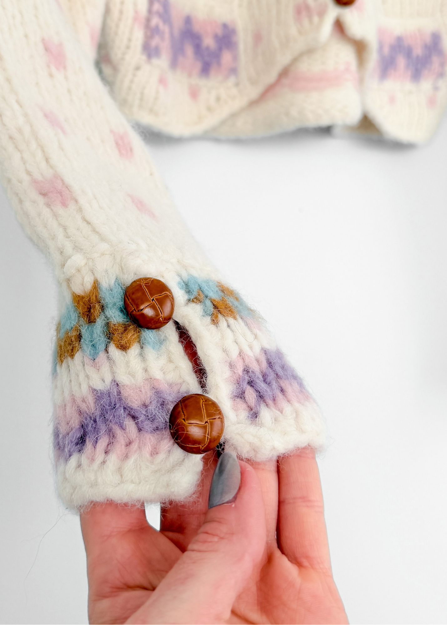 Loveshackfancy Fair Isle Cream Alpaca Cropped Button Down Cardigan (S)