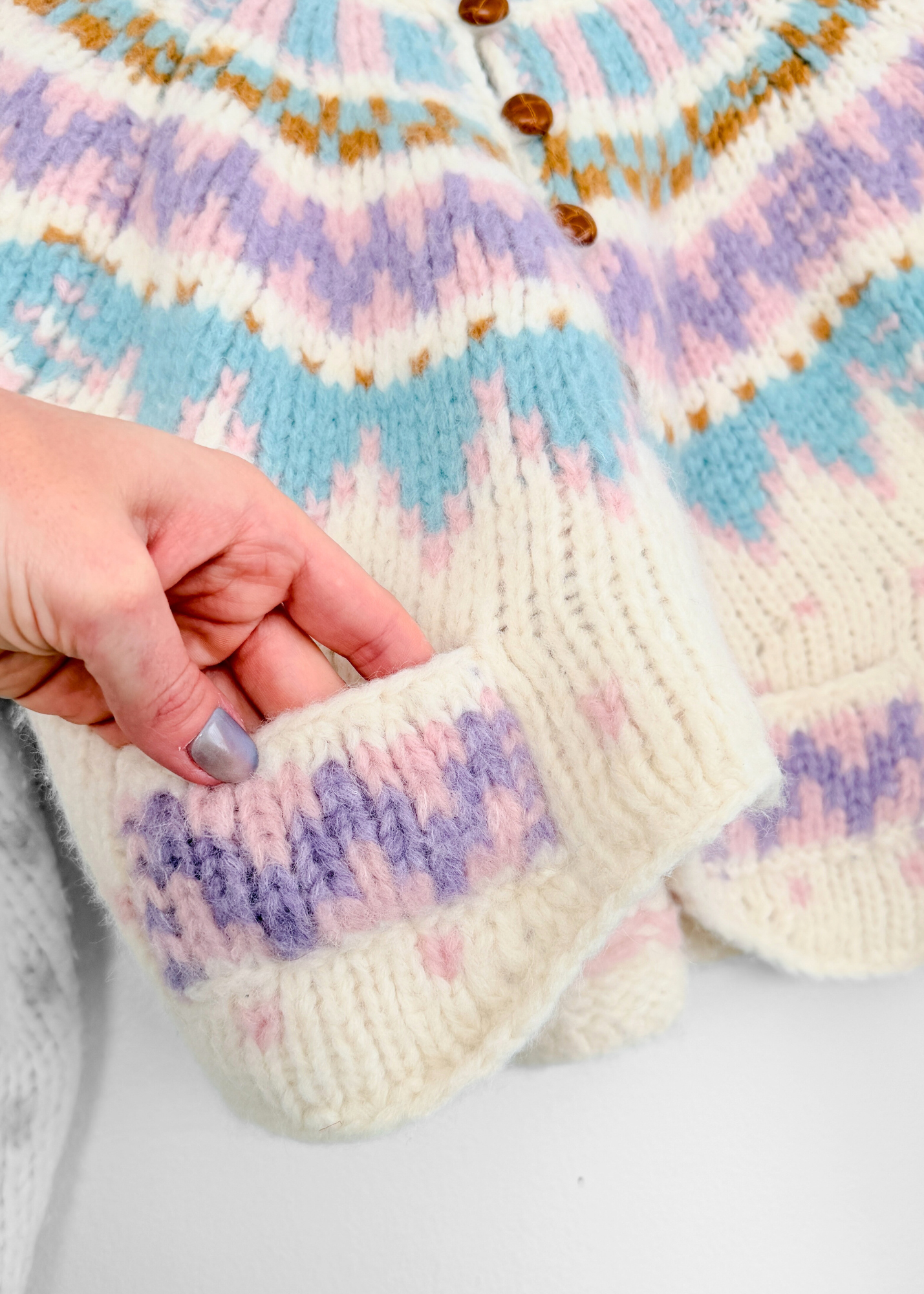 Loveshackfancy Fair Isle Cream Alpaca Cropped Button Down Cardigan (S)