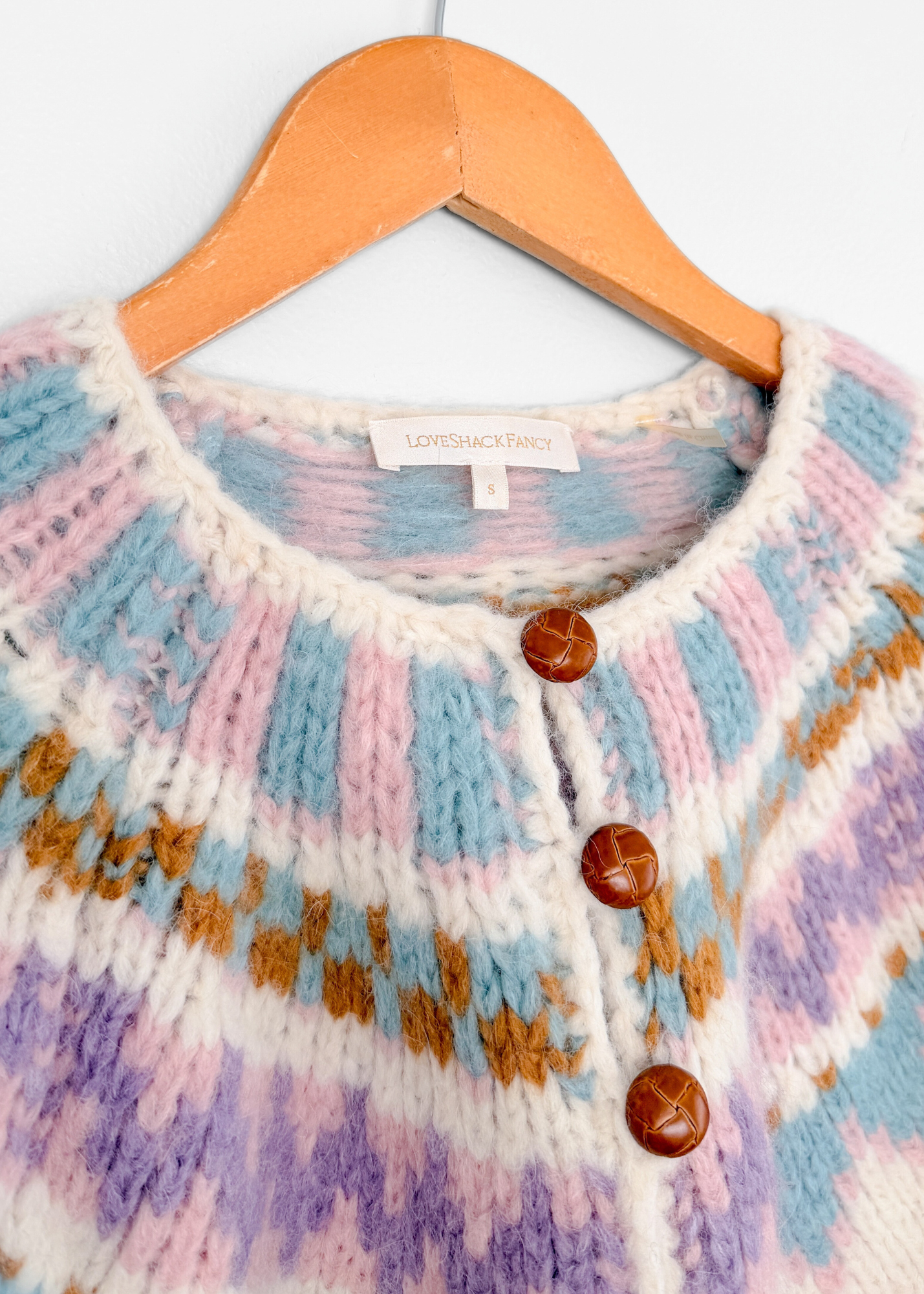 Loveshackfancy Fair Isle Cream Alpaca Cropped Button Down Cardigan (S)