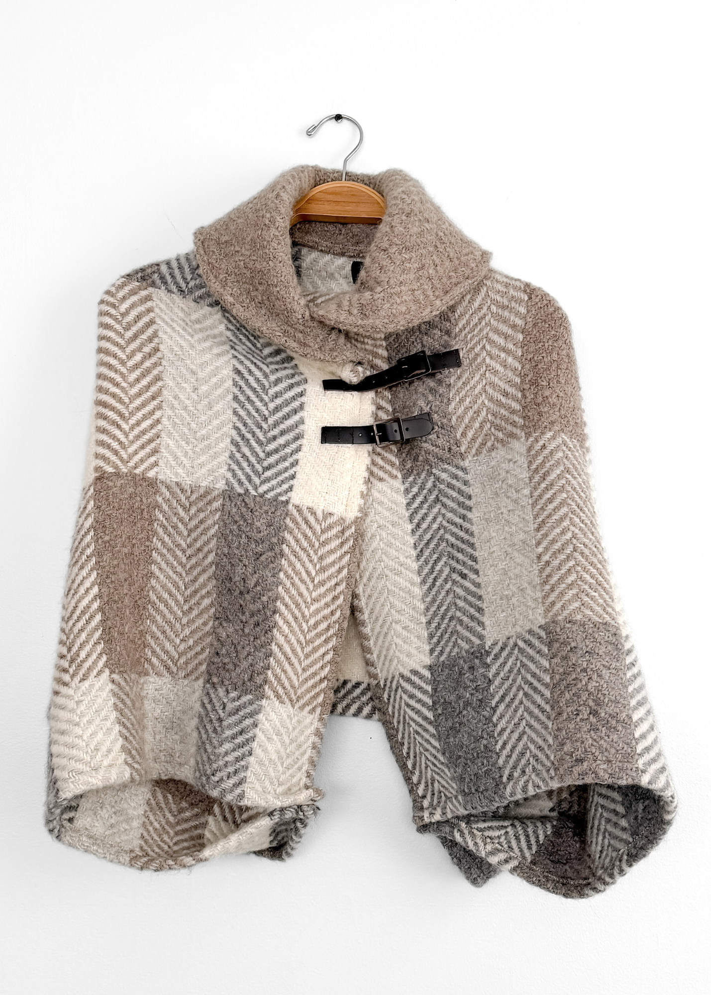 John Branigan Brown & Gray Irish Wool Buckle Poncho Knit Sweater (one size)