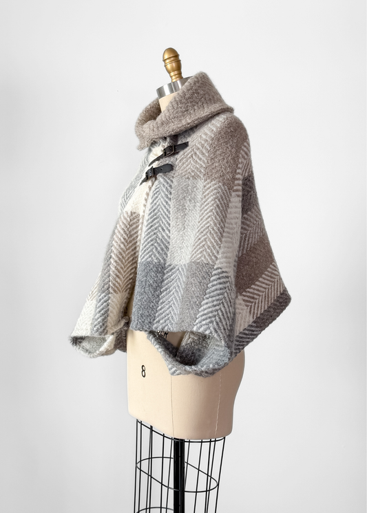 John Branigan Brown & Gray Irish Wool Buckle Poncho Knit Sweater (one size)