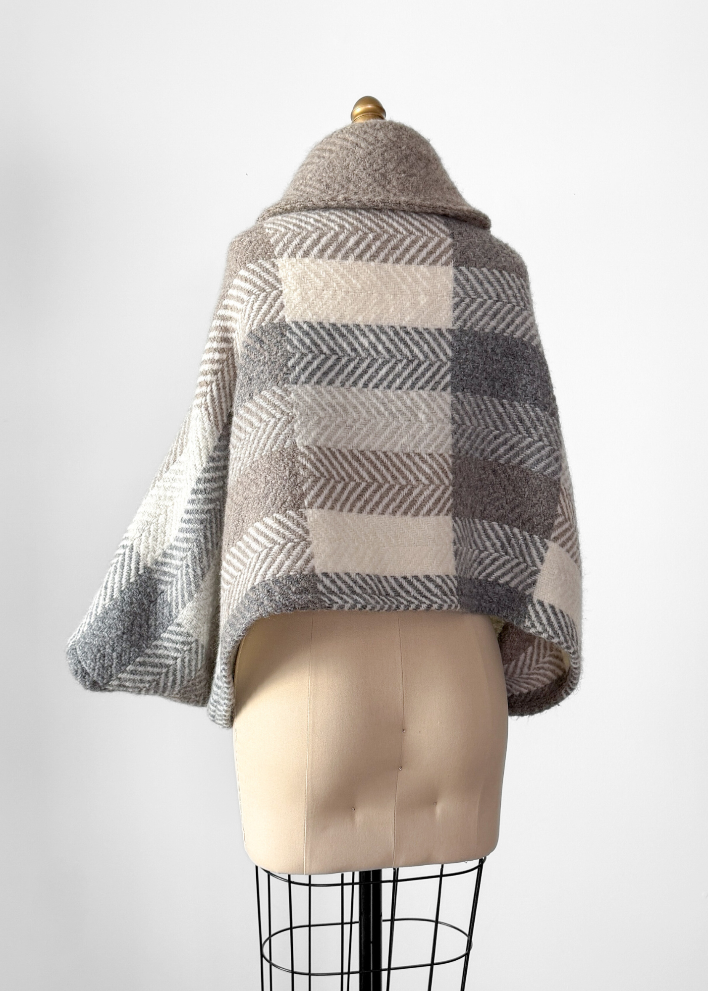 John Branigan Brown & Gray Irish Wool Buckle Poncho Knit Sweater (one size)