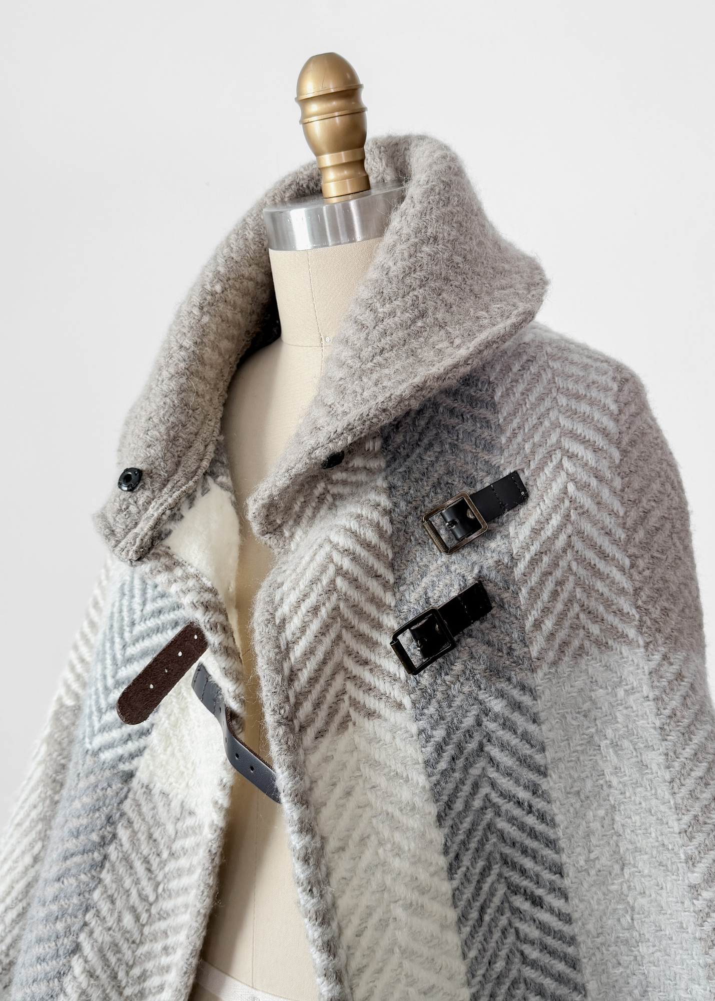 John Branigan Brown & Gray Irish Wool Buckle Poncho Knit Sweater (one size)